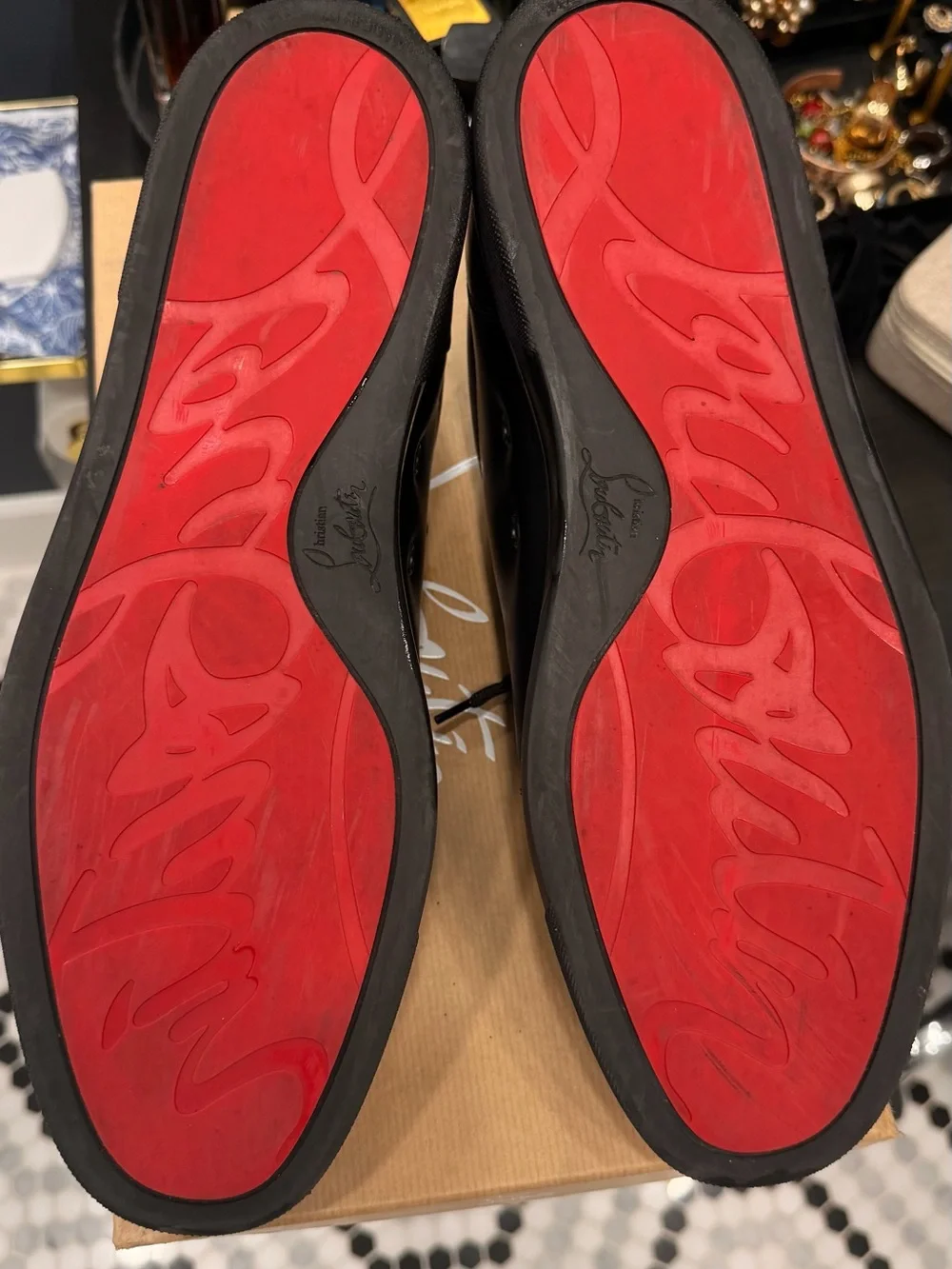 Christian Louboutin Black Leather Loafers with Red Soles
